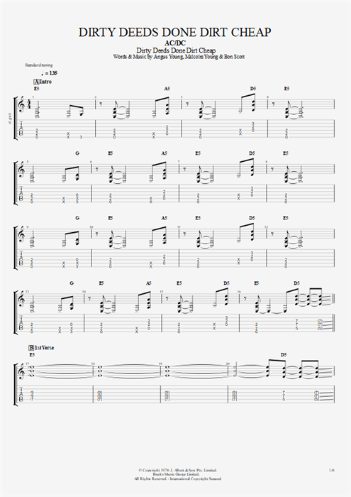 Dirty Deeds Done Dirt Cheap AC/DC guitar pro tab EGuitarII Guitars, Bass & Backing Track mysongbook