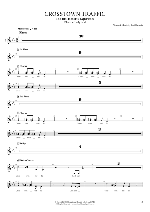 Crosstown Traffic Jimi Hendrix guitar pro tab BackVocI Full Score mysongbook